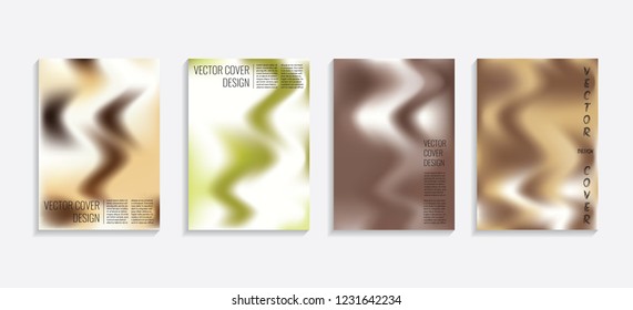 Modern covers with gradient wavy shapes. Futuristic minimal design with a multi-colored bionic background. A4 format. Eps10 vector. For poster, layout, placard, grunge paper, card, book.