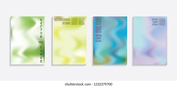 Modern covers with gradient wavy shapes. Futuristic minimal design with a multi-colored bionic background. A4 format. Eps10 vector. For poster, layout, placard, grunge paper, card, book.