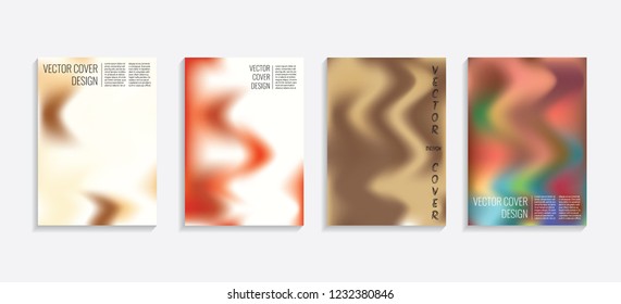 Modern covers with gradient wavy shapes. Futuristic minimal design with a multi-colored bionic background. A4 format. Eps10 vector. For poster, layout, placard, grunge paper, card, book.