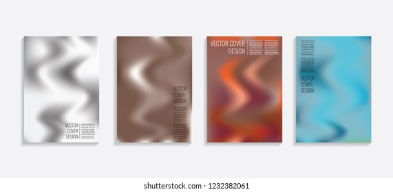 Modern covers with gradient wavy shapes. Futuristic minimal design with a multi-colored bionic background. A4 format. Eps10 vector. For poster, layout, placard, grunge paper, card, book.