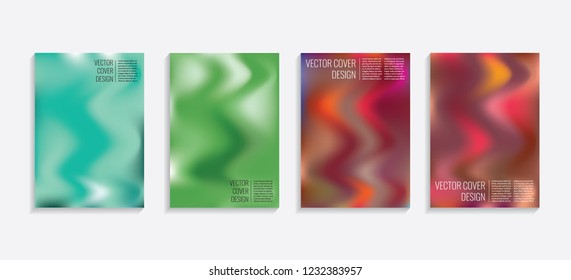 Modern covers with gradient wavy shapes. Futuristic minimal design with a multi-colored bionic background. A4 format. Eps10 vector. For poster, layout, placard, grunge paper, card, book.