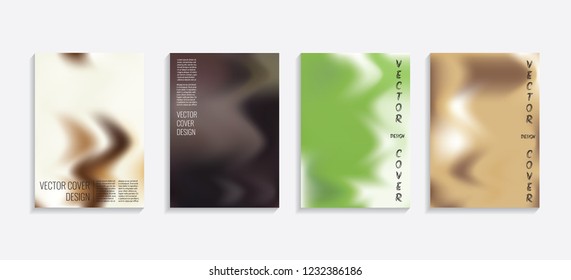 Modern covers with gradient wavy shapes. Futuristic minimal design with a multi-colored bionic background. A4 format. Eps10 vector. For poster, layout, placard, grunge paper, card, book.