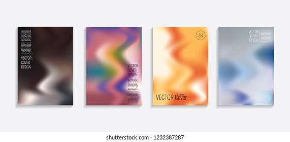 Modern covers with gradient wavy shapes. Futuristic minimal design with a multi-colored bionic background. A4 format. Eps10 vector. For poster, layout, placard, grunge paper, card, book.