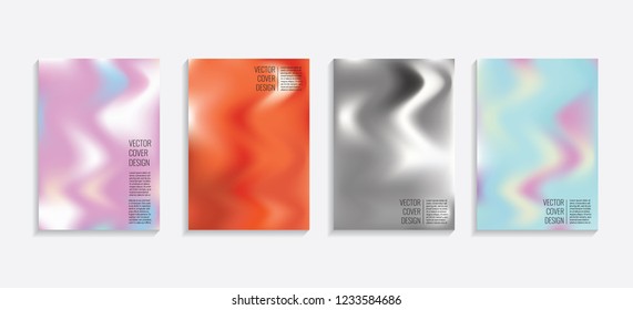 Modern covers with gradient wavy shapes. Futuristic minimal design with a multi-colored bionic background. A4 format. Eps10 vector. For poster, layout, placard, grunge paper, card, book.