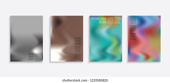 Modern covers with gradient wavy shapes. Futuristic minimal design with a multi-colored bionic background. A4 format. Eps10 vector. For poster, layout, placard, grunge paper, card, book.