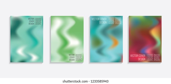 Modern covers with gradient wavy shapes. Futuristic minimal design with a multi-colored bionic background. A4 format. Eps10 vector. For poster, layout, placard, grunge paper, card, book.