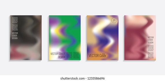 Modern covers with gradient wavy shapes. Futuristic minimal design with a multi-colored bionic background. A4 format. Eps10 vector. For poster, layout, placard, grunge paper, card, book.