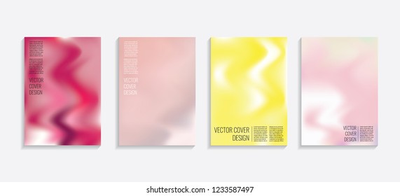 Modern covers with gradient wavy shapes. Futuristic minimal design with a multi-colored bionic background. A4 format. Eps10 vector. For poster, layout, placard, grunge paper, card, book.