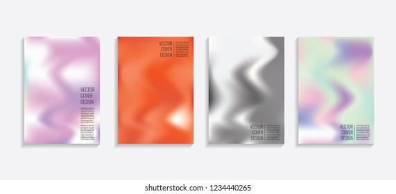 Modern covers with gradient wavy shapes. Futuristic minimal design with a multi-colored bionic background. A4 format. Eps10 vector. For poster, layout, placard, grunge paper, card, book.