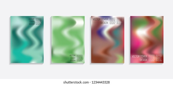 Modern covers with gradient wavy shapes. Futuristic minimal design with a multi-colored bionic background. A4 format. Eps10 vector. For poster, layout, placard, grunge paper, card, book.