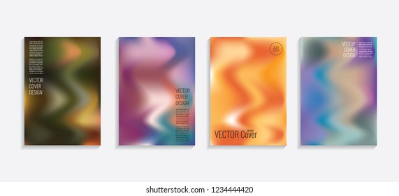 Modern covers with gradient wavy shapes. Futuristic minimal design with a multi-colored bionic background. A4 format. Eps10 vector. For poster, layout, placard, grunge paper, card, book.