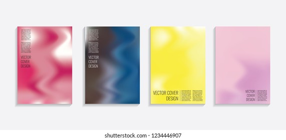 Modern covers with gradient wavy shapes. Futuristic minimal design with a multi-colored bionic background. A4 format. Eps10 vector. For poster, layout, placard, grunge paper, card, book.