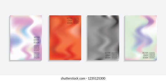 Modern covers with gradient wavy shapes. Futuristic minimal design with a multi-colored bionic background. A4 format. Eps10 vector. For poster, layout, placard, grunge paper, card, book.
