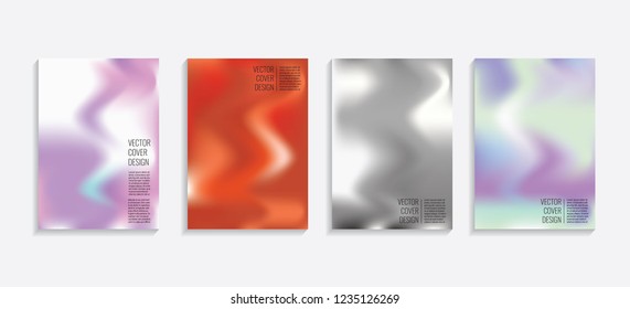 Modern covers with gradient wavy shapes. Futuristic minimal design with a multi-colored bionic background. A4 format. Eps10 vector. For poster, layout, placard, grunge paper, card, book.