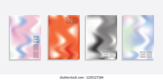Modern covers with gradient wavy shapes. Futuristic minimal design with a multi-colored bionic background. A4 format. Eps10 vector. For poster, layout, placard, grunge paper, card, book.