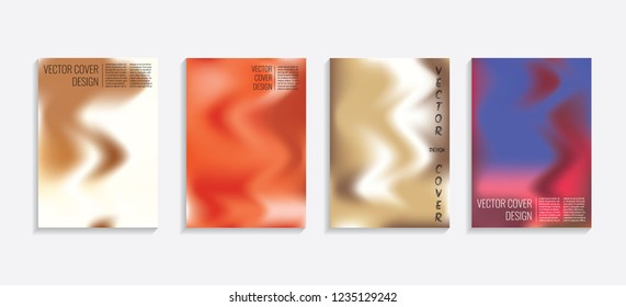 Modern covers with gradient wavy shapes. Futuristic minimal design with a multi-colored bionic background. A4 format. Eps10 vector. For poster, layout, placard, grunge paper, card, book.