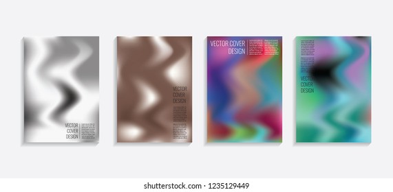 Modern covers with gradient wavy shapes. Futuristic minimal design with a multi-colored bionic background. A4 format. Eps10 vector. For poster, layout, placard, grunge paper, card, book.