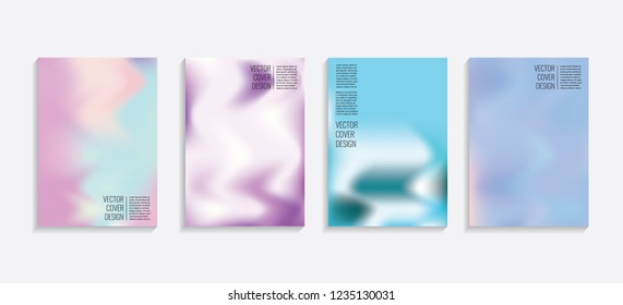 Modern covers with gradient wavy shapes. Futuristic minimal design with a multi-colored bionic background. A4 format. Eps10 vector. For poster, layout, placard, grunge paper, card, book.