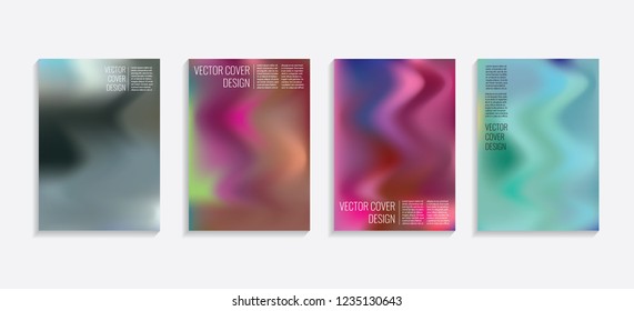 Modern covers with gradient wavy shapes. Futuristic minimal design with a multi-colored bionic background. A4 format. Eps10 vector. For poster, layout, placard, grunge paper, card, book.