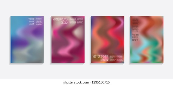Modern covers with gradient wavy shapes. Futuristic minimal design with a multi-colored bionic background. A4 format. Eps10 vector. For poster, layout, placard, grunge paper, card, book.