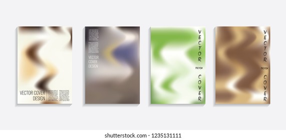 Modern covers with gradient wavy shapes. Futuristic minimal design with a multi-colored bionic background. A4 format. Eps10 vector. For poster, layout, placard, grunge paper, card, book.