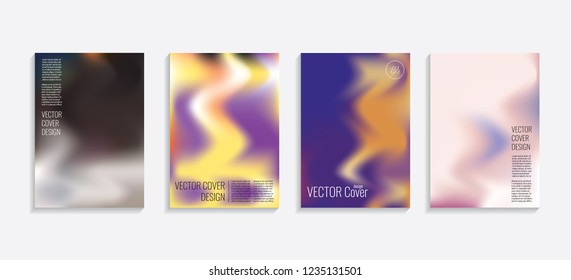 Modern covers with gradient wavy shapes. Futuristic minimal design with a multi-colored bionic background. A4 format. Eps10 vector. For poster, layout, placard, grunge paper, card, book.