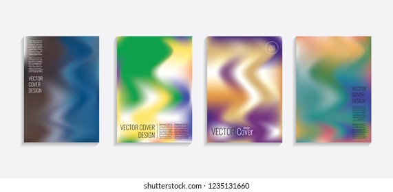 Modern covers with gradient wavy shapes. Futuristic minimal design with a multi-colored bionic background. A4 format. Eps10 vector. For poster, layout, placard, grunge paper, card, book.