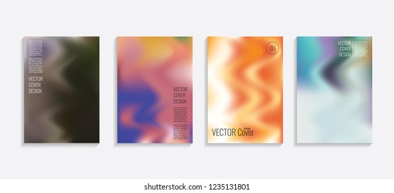 Modern covers with gradient wavy shapes. Futuristic minimal design with a multi-colored bionic background. A4 format. Eps10 vector. For poster, layout, placard, grunge paper, card, book.