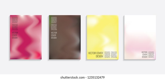 Modern covers with gradient wavy shapes. Futuristic minimal design with a multi-colored bionic background. A4 format. Eps10 vector. For poster, layout, placard, grunge paper, card, book.