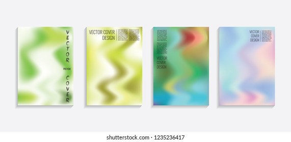 Modern covers with gradient wavy shapes. Futuristic minimal design with a multi-colored bionic background. A4 format. Eps10 vector. For poster, layout, placard, grunge paper, card, book.