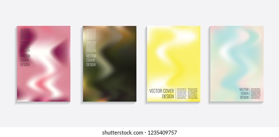Modern covers with gradient wavy shapes. Futuristic minimal design with a multi-colored bionic background. A4 format. Eps10 vector. For poster, layout, placard, grunge paper, card, book.