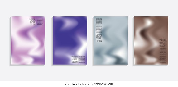 Modern covers with gradient wavy shapes. Futuristic minimal design with a multi-colored bionic background. A4 format. Eps10 vector. For poster, layout, placard, grunge paper, card, book.