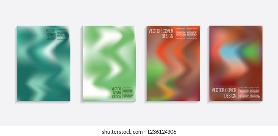 Modern covers with gradient wavy shapes. Futuristic minimal design with a multi-colored bionic background. A4 format. Eps10 vector. For poster, layout, placard, grunge paper, card, book.