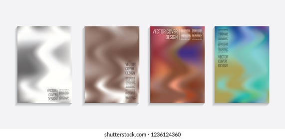 Modern covers with gradient wavy shapes. Futuristic minimal design with a multi-colored bionic background. A4 format. Eps10 vector. For poster, layout, placard, grunge paper, card, book.