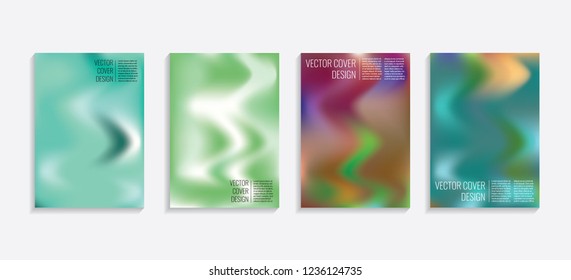Modern covers with gradient wavy shapes. Futuristic minimal design with a multi-colored bionic background. A4 format. Eps10 vector. For poster, layout, placard, grunge paper, card, book.
