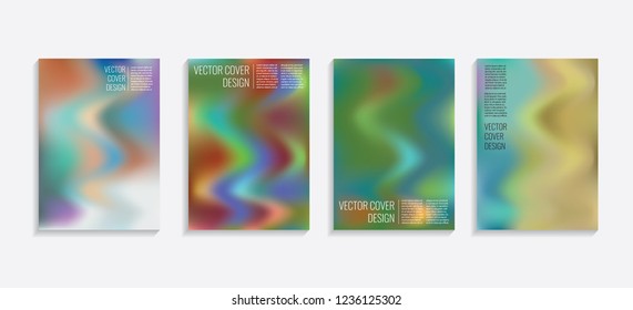 Modern covers with gradient wavy shapes. Futuristic minimal design with a multi-colored bionic background. A4 format. Eps10 vector. For poster, layout, placard, grunge paper, card, book.