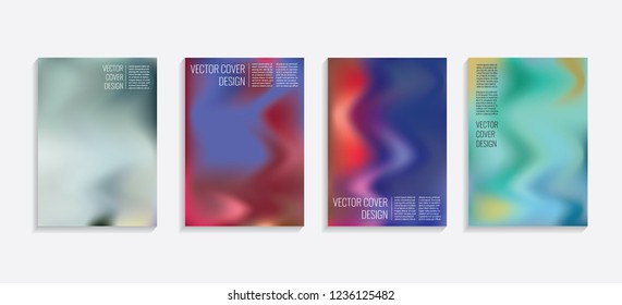 Modern covers with gradient wavy shapes. Futuristic minimal design with a multi-colored bionic background. A4 format. Eps10 vector. For poster, layout, placard, grunge paper, card, book.