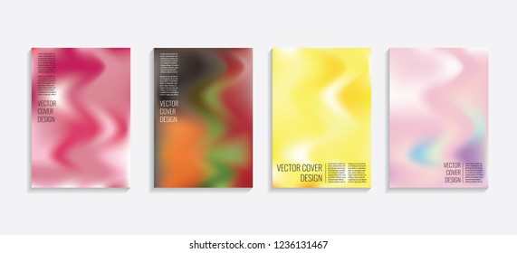 Modern covers with gradient wavy shapes. Futuristic minimal design with a multi-colored bionic background. A4 format. Eps10 vector. For poster, layout, placard, grunge paper, card, book.