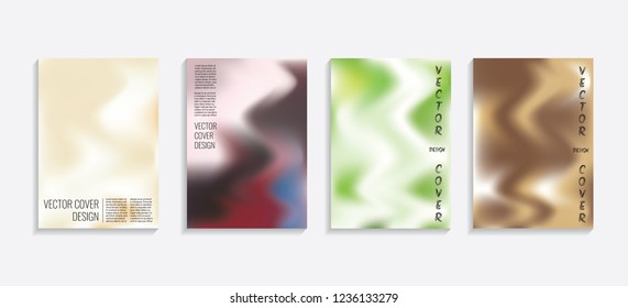 Modern covers with gradient wavy shapes. Futuristic minimal design with a multi-colored bionic background. A4 format. Eps10 vector. For poster, layout, placard, grunge paper, card, book.