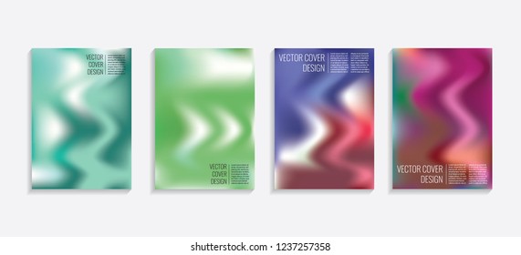 Modern covers with gradient wavy shapes. Futuristic minimal design with a multi-colored bionic background. A4 format. Eps10 vector. For poster, layout, placard, grunge paper, card, book.