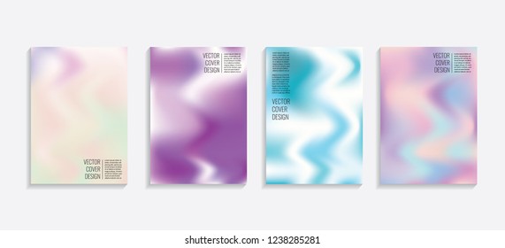 Modern covers with gradient wavy shapes. Futuristic minimal design with a multi-colored bionic background. A4 format. Eps10 vector. For poster, layout, placard, grunge paper, card, book.