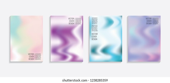 Modern covers with gradient wavy shapes. Futuristic minimal design with a multi-colored bionic background. A4 format. Eps10 vector. For poster, layout, placard, grunge paper, card, book.