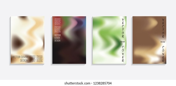 Modern covers with gradient wavy shapes. Futuristic minimal design with a multi-colored bionic background. A4 format. Eps10 vector. For poster, layout, placard, grunge paper, card, book.
