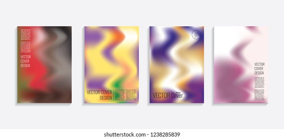 Modern covers with gradient wavy shapes. Futuristic minimal design with a multi-colored bionic background. A4 format. Eps10 vector. For poster, layout, placard, grunge paper, card, book.