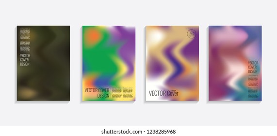 Modern covers with gradient wavy shapes. Futuristic minimal design with a multi-colored bionic background. A4 format. Eps10 vector. For poster, layout, placard, grunge paper, card, book.