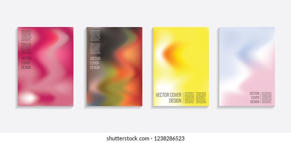 Modern covers with gradient wavy shapes. Futuristic minimal design with a multi-colored bionic background. A4 format. Eps10 vector. For poster, layout, placard, grunge paper, card, book.