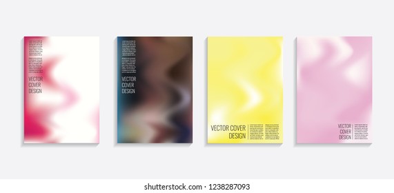 Modern covers with gradient wavy shapes. Futuristic minimal design with a multi-colored bionic background. A4 format. Eps10 vector. For poster, layout, placard, grunge paper, card, book.