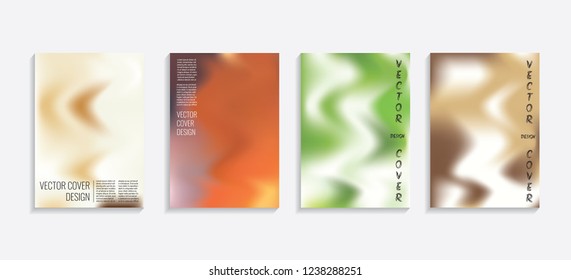 Modern covers with gradient wavy shapes. Futuristic minimal design with a multi-colored bionic background. A4 format. Eps10 vector. For poster, layout, placard, grunge paper, card, book.