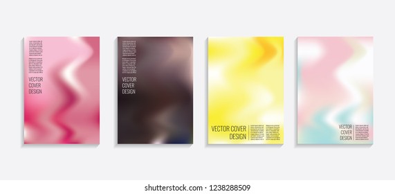 Modern covers with gradient wavy shapes. Futuristic minimal design with a multi-colored bionic background. A4 format. Eps10 vector. For poster, layout, placard, grunge paper, card, book.