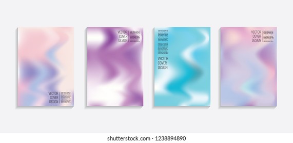 Modern covers with gradient wavy shapes. Futuristic minimal design with a multi-colored bionic background. A4 format. Eps10 vector. For poster, layout, placard, grunge paper, card, book.